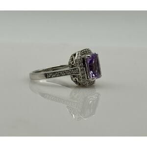 Emerald Cut amethyst Sterling Silver Ring Size 6.5 Handmade In USA